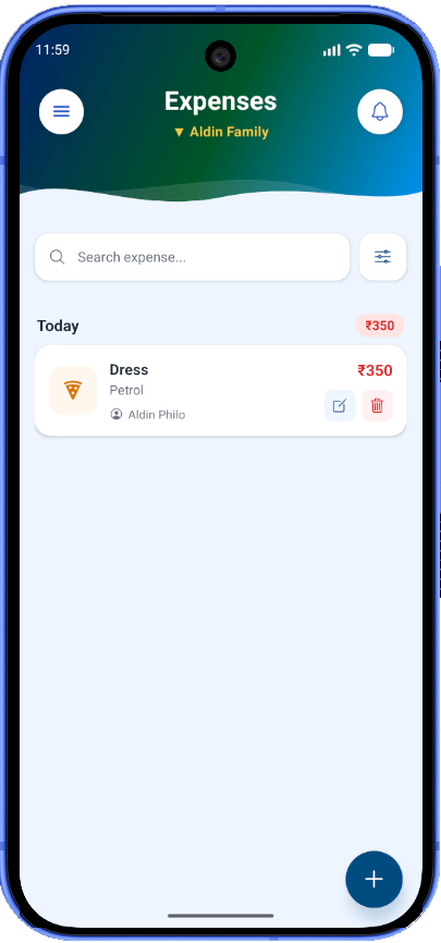 FimNest expense tracking screen